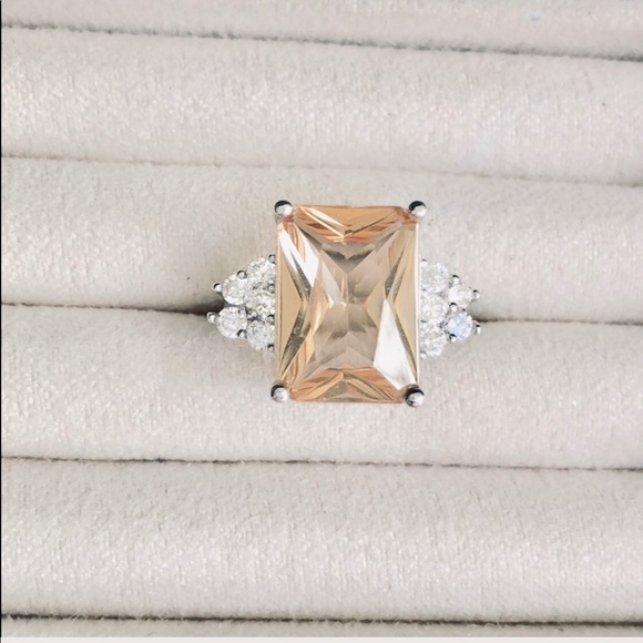 🎁sALe FiRm Morganite + White Topaz Sterling Ring - Picture 4 of 6